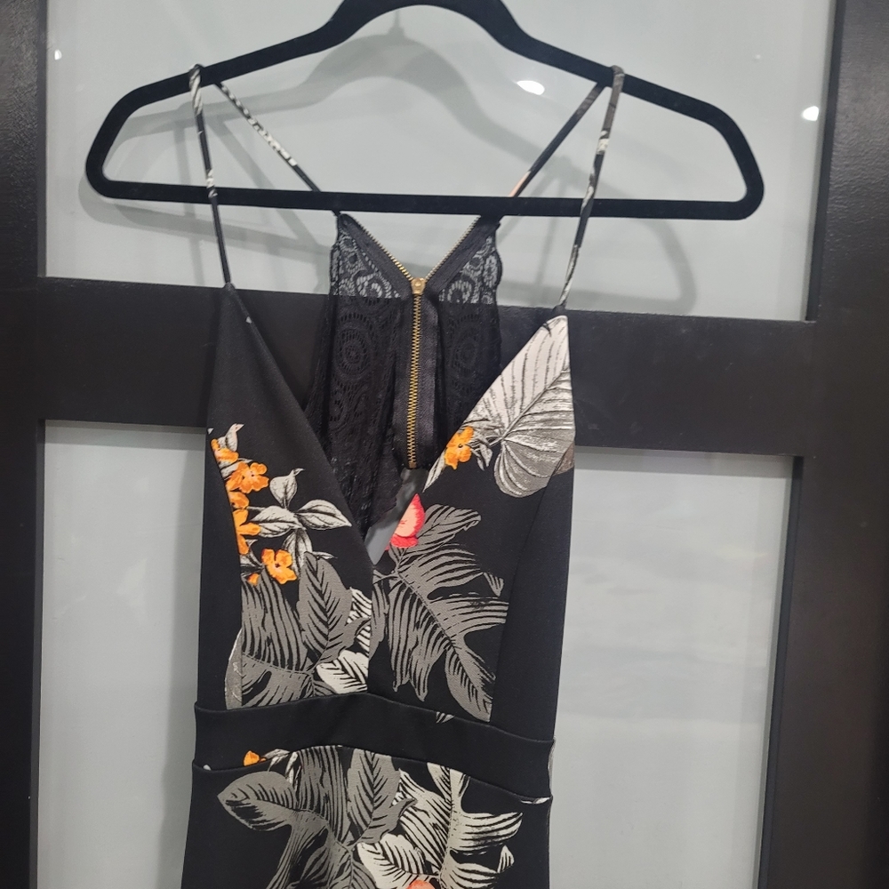 Charlotte Russe Black Floral backpack lace hi low dress spring summer. Sz Large - Picture 7 of 9